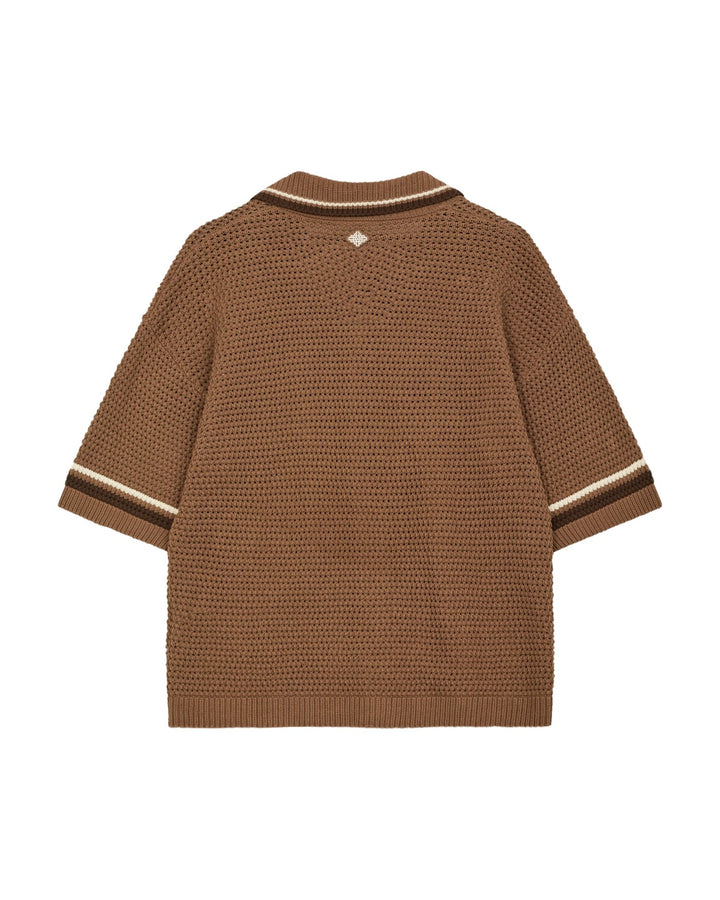 CROCHET KNITTED STRIPE SHIRT BROWN