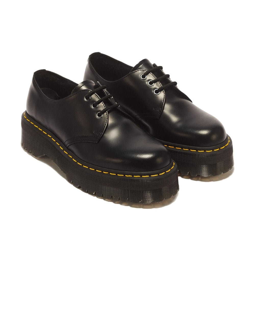 DR. MARTENS UNISEX 1461 QUAD BLACK POLISHED SMOOTH - נעלי פלטפורמה ד״ר מרטינס 1461 קוואד שחור יוניסקס - תמונה 2