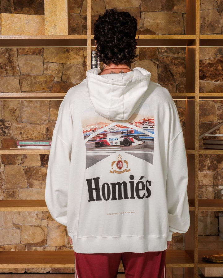 HOMIES MARBELLA UNISEX RACING LIMITED HOODIE VINTAGE WHITE