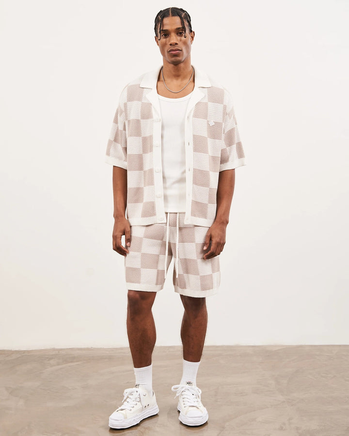 KNITTED CHECKERBOARD SHIRT OFF WHITE