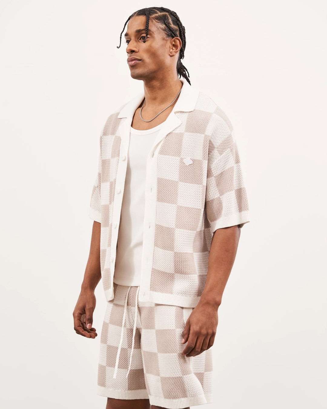 KNITTED CHECKERBOARD SHIRT OFF WHITE
