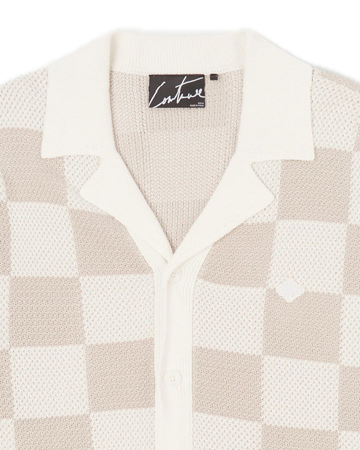KNITTED CHECKERBOARD SHIRT OFF WHITE