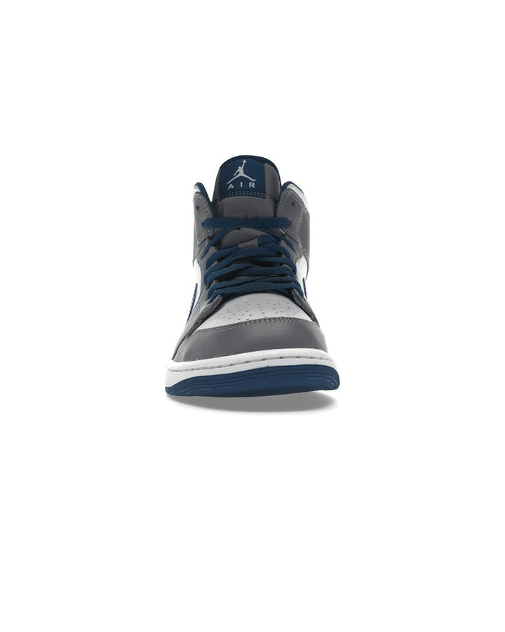 NIKE MEN'S AIR JORDAN 1 MID CEMENT GREY TRUE BLUE סניקרס נייקי אייר ג׳ורדן 1 מיד אפור לבן וכחול לגברים