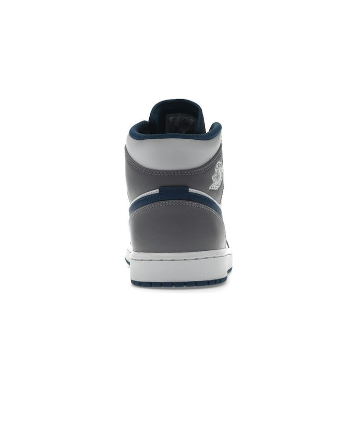 NIKE MEN'S AIR JORDAN 1 MID CEMENT GREY TRUE BLUE סניקרס נייקי אייר ג׳ורדן 1 מיד אפור לבן וכחול לגברים