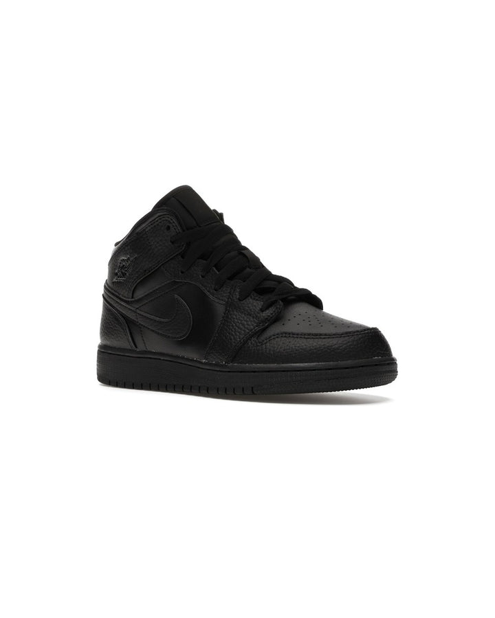 NIKE KIDS' AIR JORDAN 1 MID GS TRIPLE BLACK סניקרס נוער נייקי אייר ג׳ורדן 1 מיד שחור - מידות נוער 35.5-40