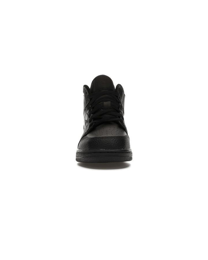 NIKE KIDS' AIR JORDAN 1 MID GS TRIPLE BLACK סניקרס נוער נייקי אייר ג׳ורדן 1 מיד שחור - מידות נוער 35.5-40