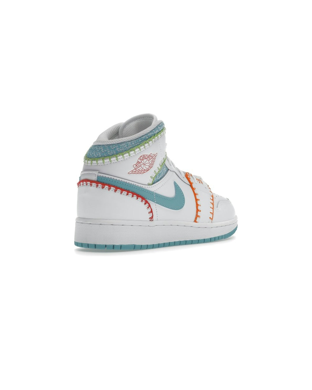 NIKE KIDS' AIR JORDAN 1 MID SE GS MULTI KNIT - סניקרס נוער נייקי אייר ג׳ורדן 1 מיד לבן טורקיז וורוד - מידות נוער 35.5-40 - תמונה 4