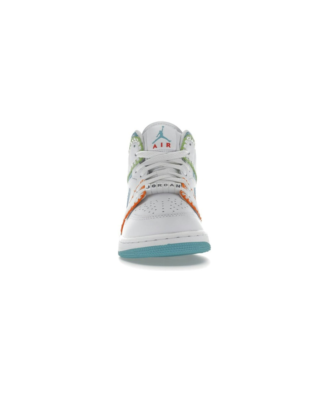 NIKE KIDS' AIR JORDAN 1 MID SE GS MULTI KNIT - סניקרס נוער נייקי אייר ג׳ורדן 1 מיד לבן טורקיז וורוד - מידות נוער 35.5-40 - תמונה 5