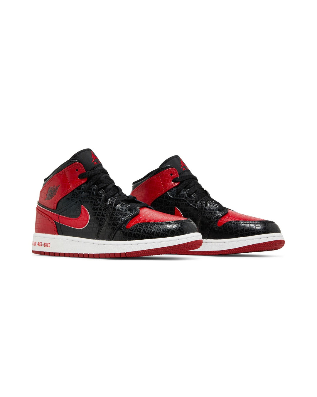 NIKE KIDS' AIR JORDAN 1 MID SS GS SNEAKER SCHOOL BLACK GYM RED סניקרס נוער נייקי אייר ג׳ורדן 1 מיד סניקר סקול שחור אדום ולבן - מידות נוער 35.5-40