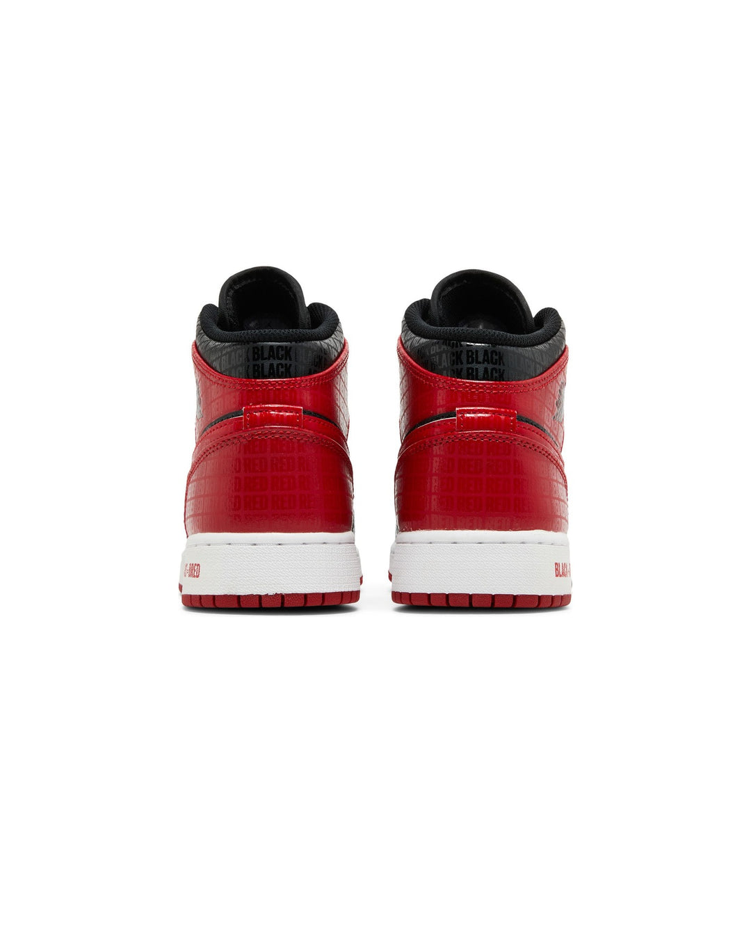 NIKE KIDS' AIR JORDAN 1 MID SS GS SNEAKER SCHOOL BLACK GYM RED סניקרס נוער נייקי אייר ג׳ורדן 1 מיד סניקר סקול שחור אדום ולבן - מידות נוער 35.5-40