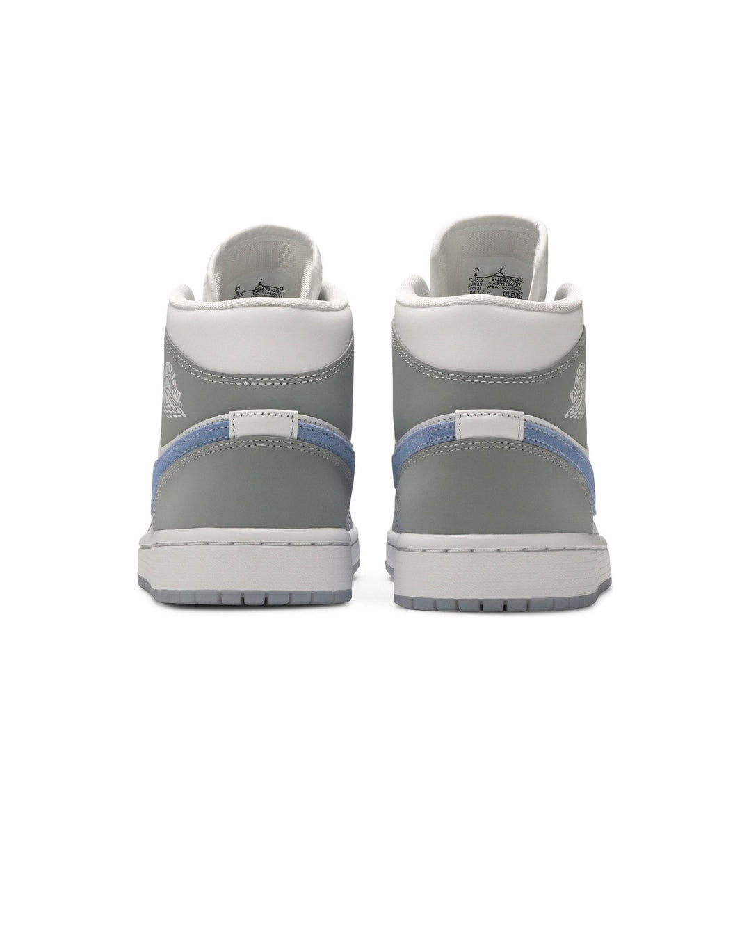 NIKE WOMEN'S AIR JORDAN 1 MID WHITE WOLF GREY ALUMINUM סניקרס נייקי אייר ג׳ורדן 1 מיד לבן אפור ותכלת לנשים