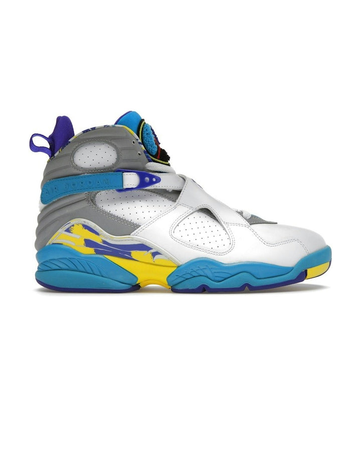 NIKE WOMEN'S AIR JORDAN 8 RETRO WHITE AQUA סניקרס נייקי אייר ג׳ורדן 8 רטרו לבן אדום וסגול לנשים
