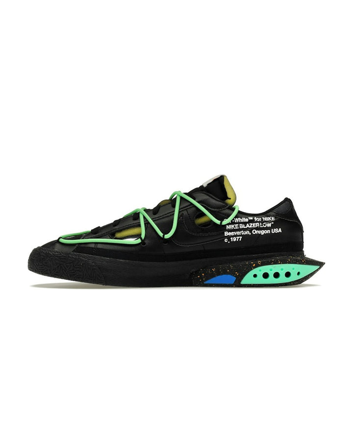 NIKE MEN'S BLAZER LOW '77 X OFF-WHITE ELECTRO GREEN - סניקרס נייקי בלייזר לואו אוף-וויט שחור וירוק לגברים - תמונה 2