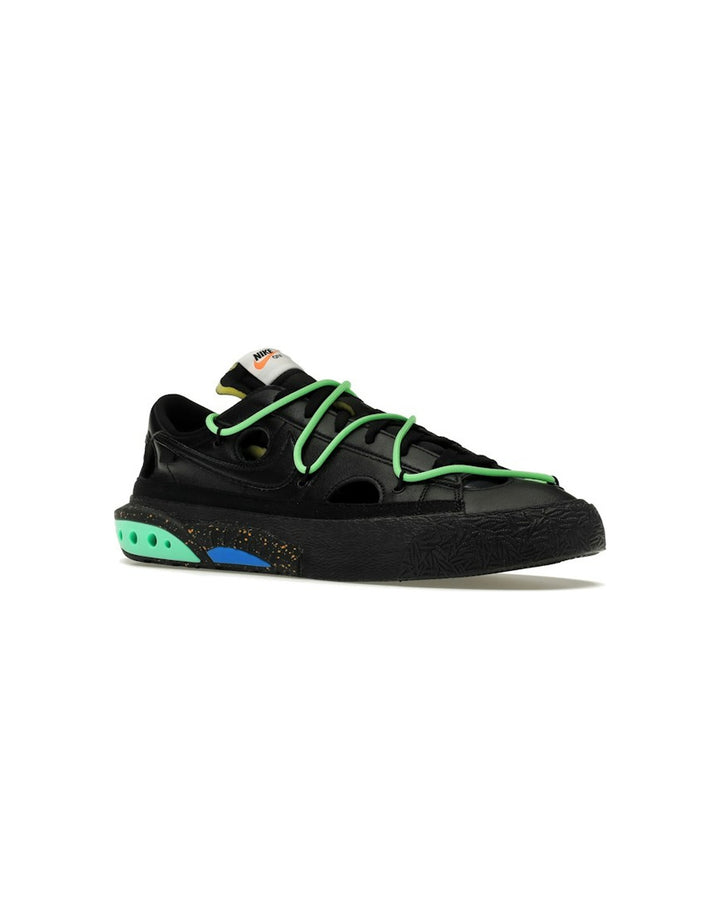 NIKE MEN'S BLAZER LOW '77 X OFF-WHITE ELECTRO GREEN - סניקרס נייקי בלייזר לואו אוף-וויט שחור וירוק לגברים - תמונה 3