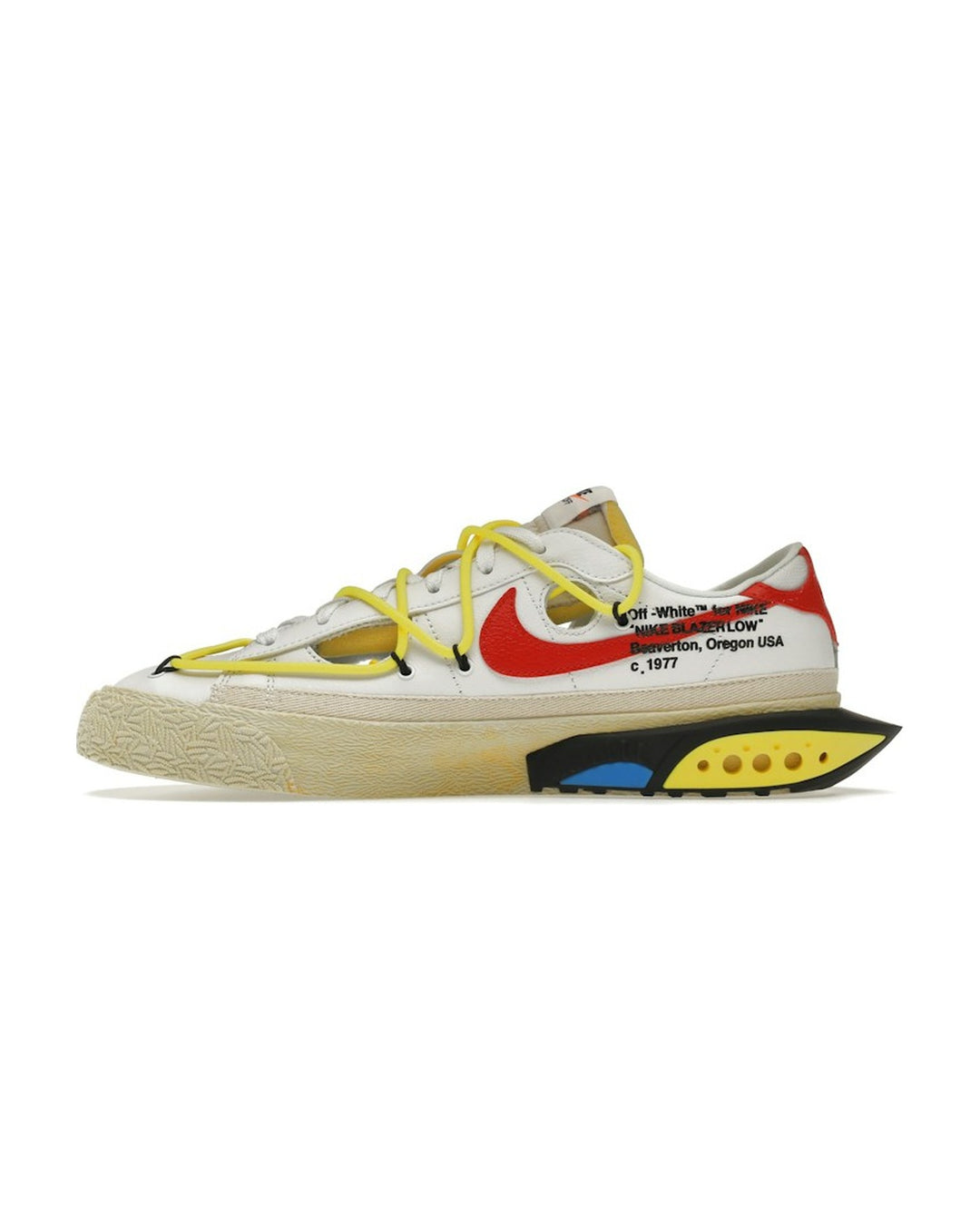 NIKE MEN'S BLAZER LOW '77 X OFF-WHITE UNIVERSITY RED - סניקרס נייקי בלייזר לואו אוף-וויט לבן צהוב ואדום לגברים - תמונה 2