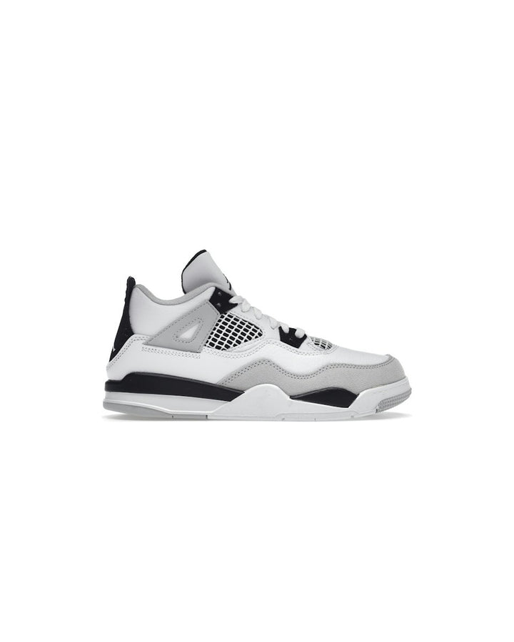 NIKE KIDS' JORDAN 4 RETRO PS MILITARY BLACK סניקרס ילדים נייקי ג׳ורדן 4 רטרו לבן שחור ואפור - מידות ילדים 27.5-35