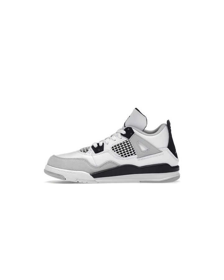 NIKE KIDS' JORDAN 4 RETRO PS MILITARY BLACK סניקרס ילדים נייקי ג׳ורדן 4 רטרו לבן שחור ואפור - מידות ילדים 27.5-35