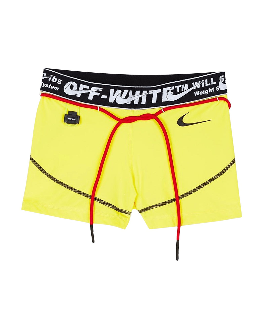 NIKE WOMEN'S PRO SHORTS X OFF-WHITE OPTI YELLOW - טייץ קצר נייקי פרו אוף-וויט צהוב לנשים - תמונה 1