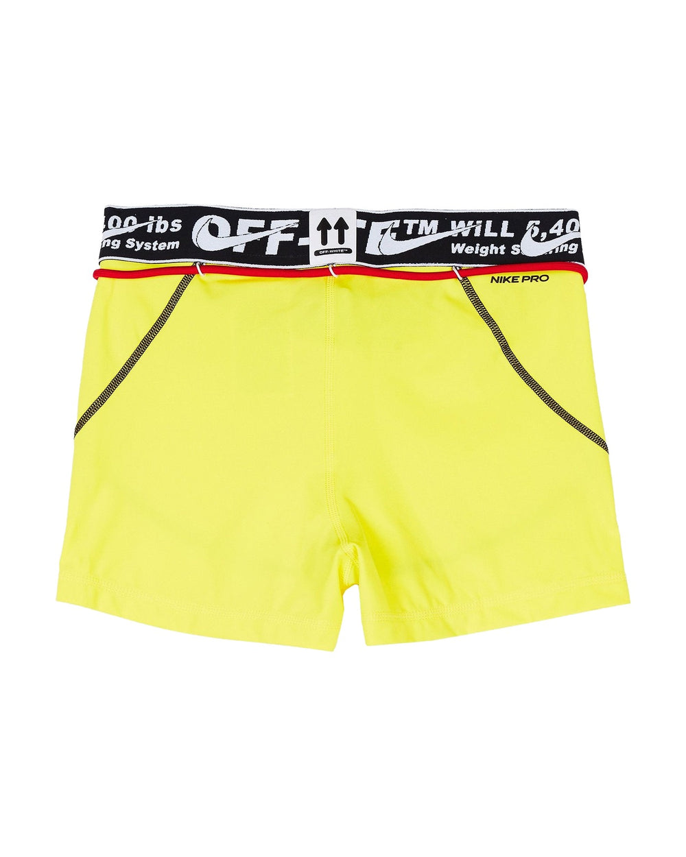 NIKE WOMEN'S PRO SHORTS X OFF-WHITE OPTI YELLOW - טייץ קצר נייקי פרו אוף-וויט צהוב לנשים - תמונה 2