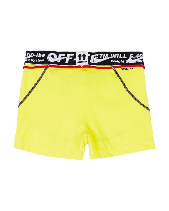NIKE WOMEN'S PRO SHORTS X OFF-WHITE OPTI YELLOW - טייץ קצר נייקי פרו אוף-וויט צהוב לנשים - תמונה 2