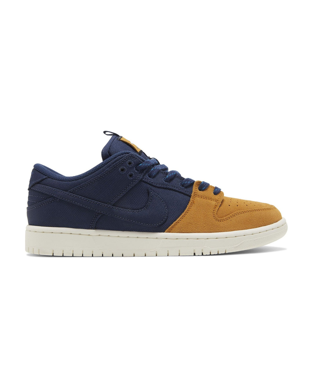 NIKE UNISEX SB DUNK LOW PRO PRM MIDNIGHT NAVY DESERT OCHRE סניקרס נייקי SB דאנק לואו כחול כהה וחרדל יוניסקס