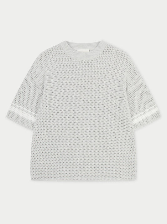 CROCHET KNITTED CONTRAST STRIPE T-SHIRT