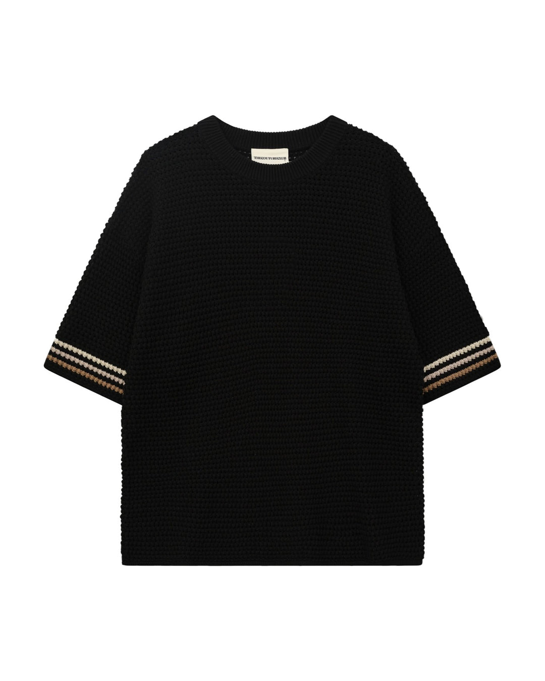 STRIPE CROCHET KNIT T-SHIRT BLACK