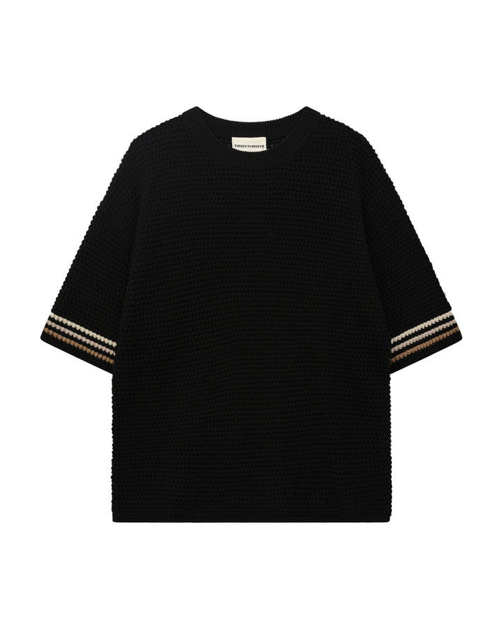 STRIPE CROCHET KNIT T-SHIRT BLACK