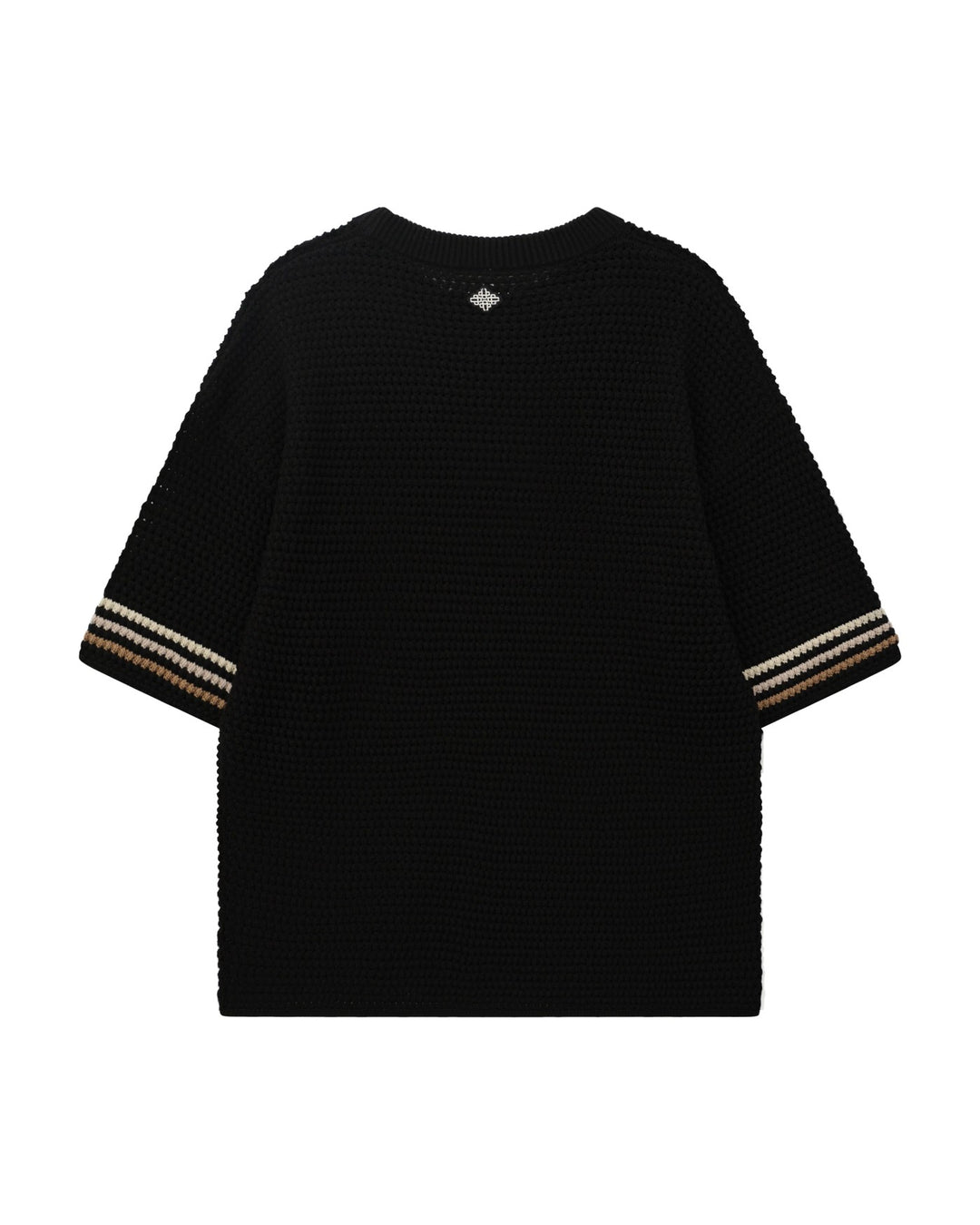 STRIPE CROCHET KNIT T-SHIRT BLACK