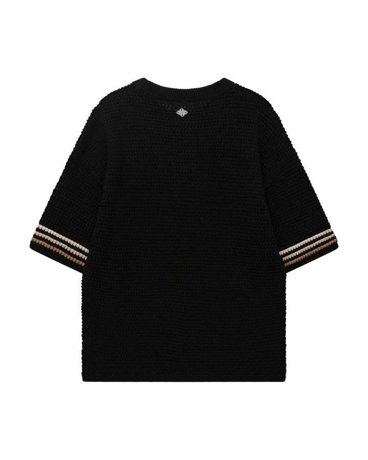 STRIPE CROCHET KNIT T-SHIRT BLACK