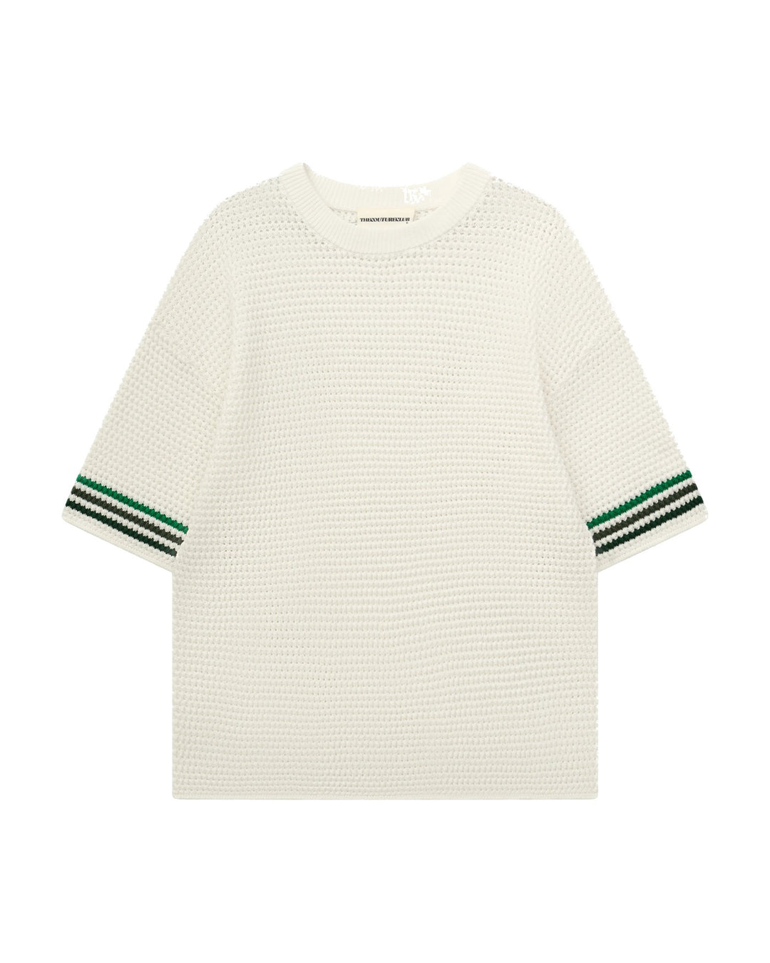 STRIPE CROCHET KNIT T-SHIRT WHITE