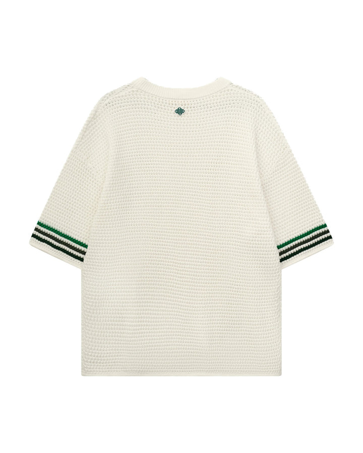 STRIPE CROCHET KNIT T-SHIRT WHITE