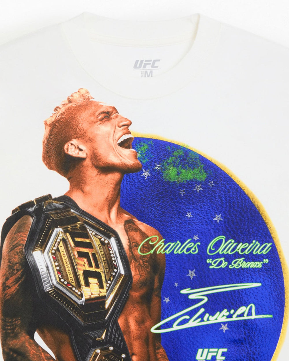 UFC OFFICIAL COLLECTION "CHAMPION GLOBE" OVERSIZED TEE WHITE חולצת צ'ארלס אוליביירה - תמונה 2