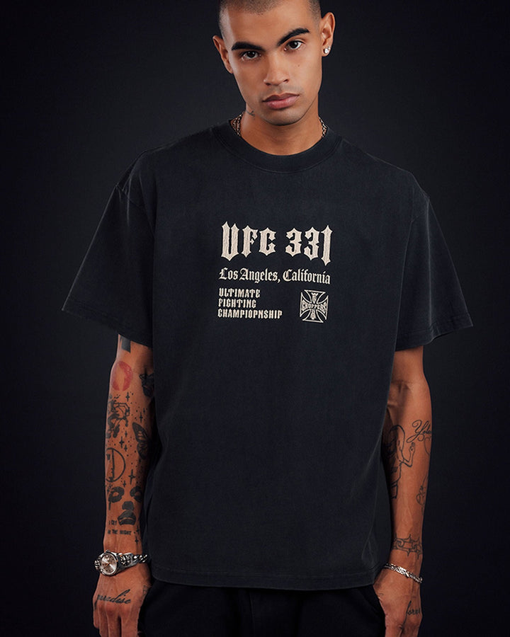 UFC OFFICIAL COLLECTION "LA FIGHT NIGHT" TEE WASHED BLACK חולצת UFC