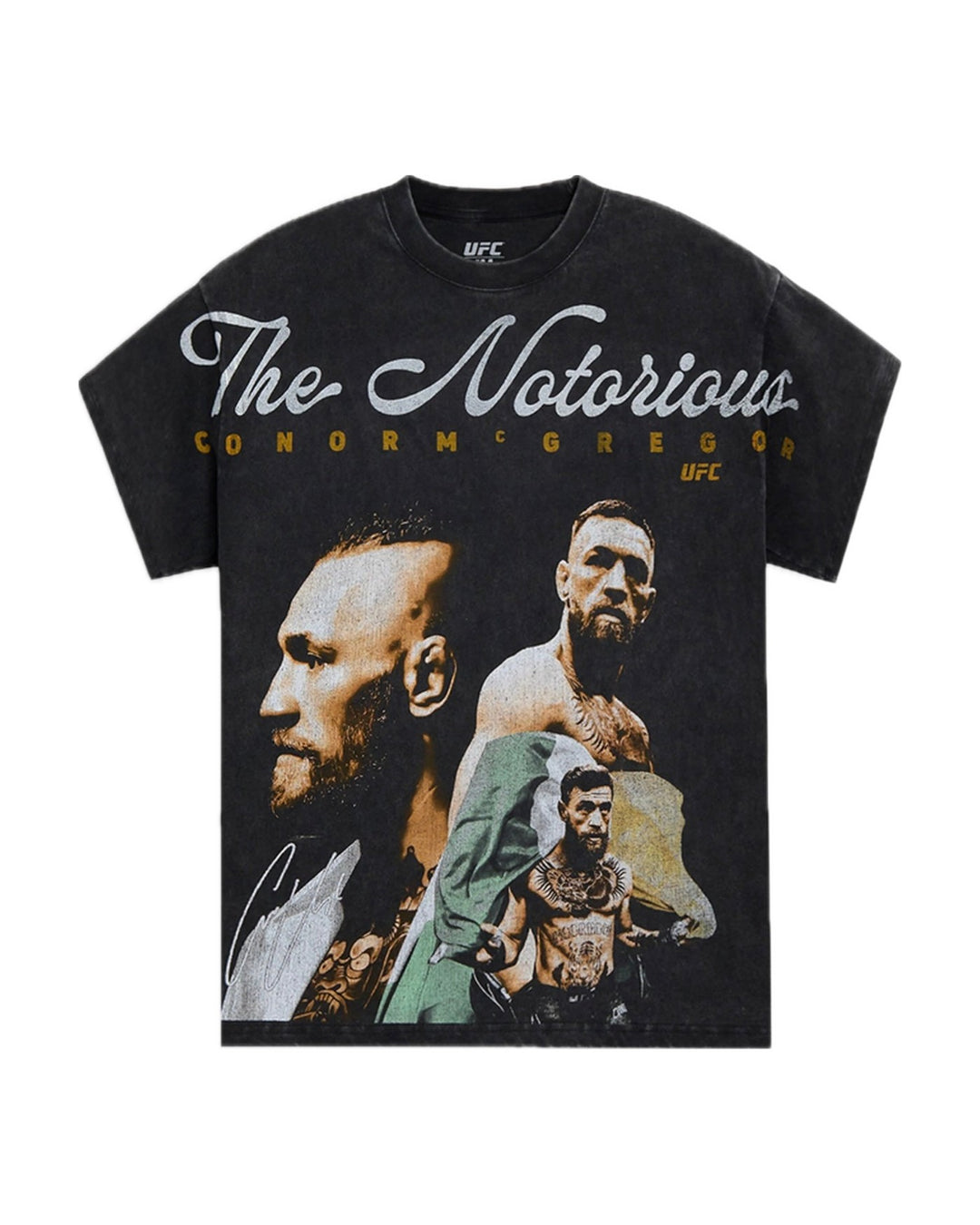 UFC OFFICIAL COLLECTION "NOTORIOUS SCRIPT" OVERSIZED TEE WASHED BLACK חולצת קונור מקגרגור - תמונה 1