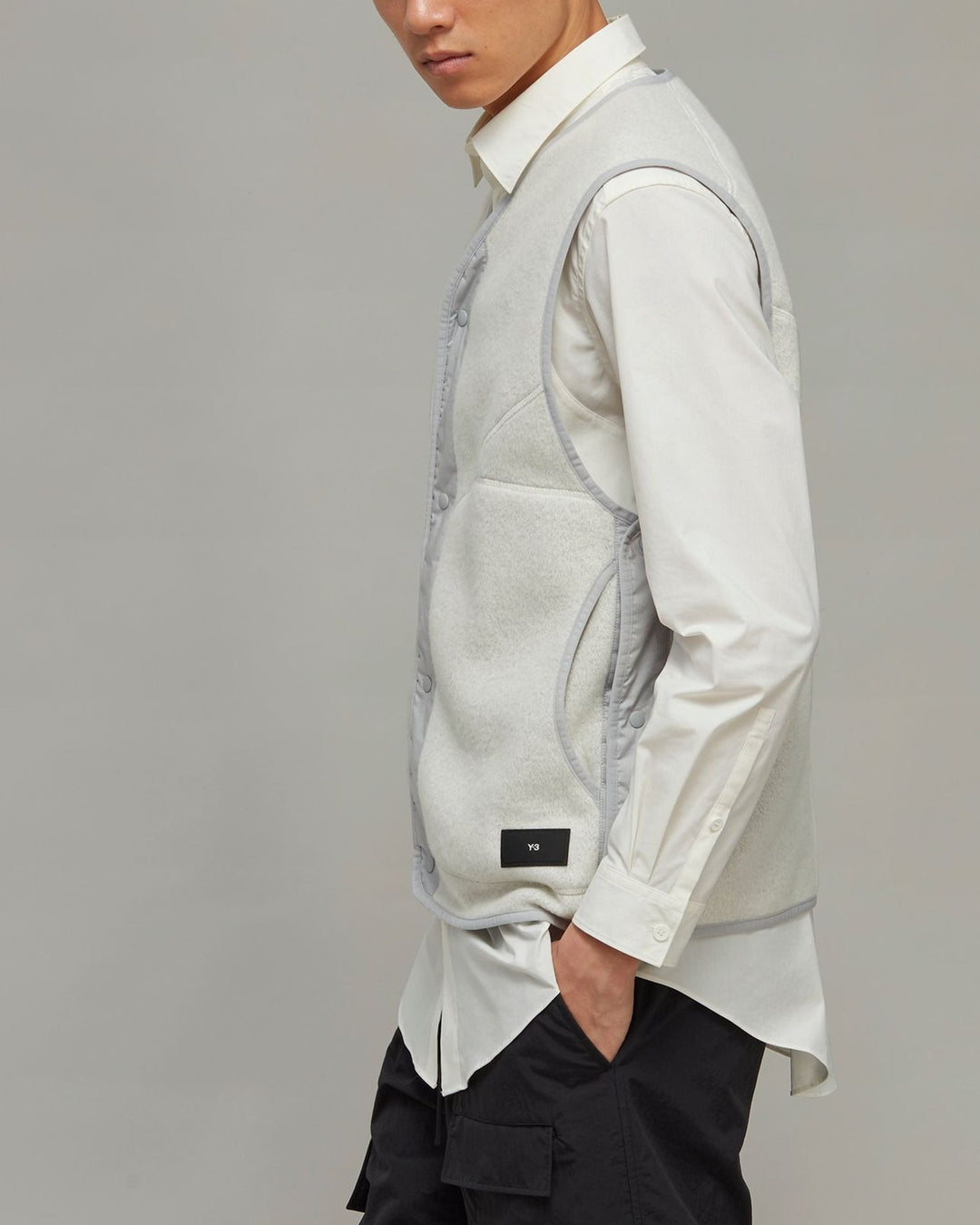 Y-3 UNISEX FLEECE VEST CORE WHITE - וסט פליס Y-3 לבן שבור יוניסקס - תמונה 4