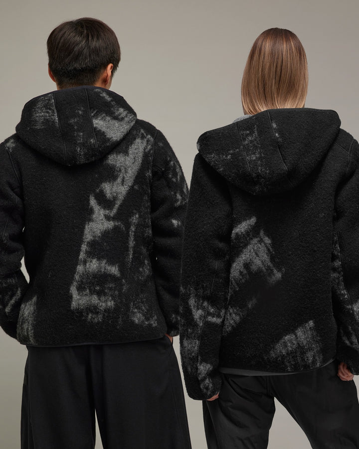 Y-3 UNISEX FUZZY FLEECE JACKET BLACK - ז׳קט פליס Y-3 שחור עם הדפס מכחול יוניסקס - תמונה 4