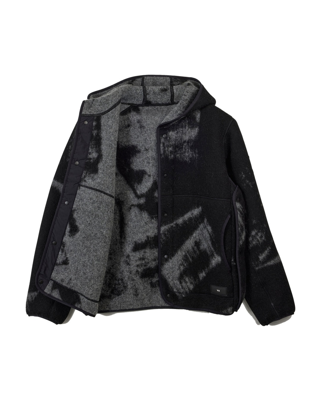 Y-3 UNISEX FUZZY FLEECE JACKET BLACK - ז׳קט פליס Y-3 שחור עם הדפס מכחול יוניסקס - תמונה 1