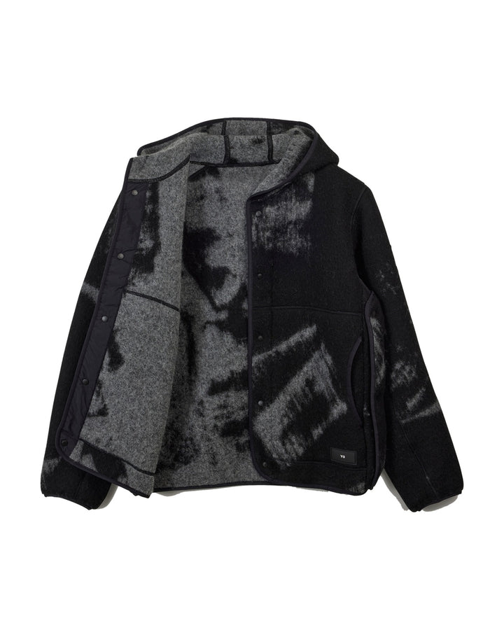 Y-3 UNISEX FUZZY FLEECE JACKET BLACK - ז׳קט פליס Y-3 שחור עם הדפס מכחול יוניסקס - תמונה 1