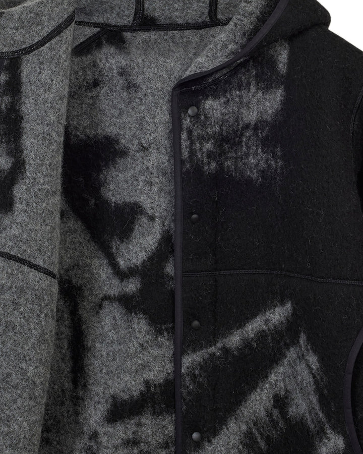 Y-3 UNISEX FUZZY FLEECE JACKET BLACK - ז׳קט פליס Y-3 שחור עם הדפס מכחול יוניסקס - תמונה 2