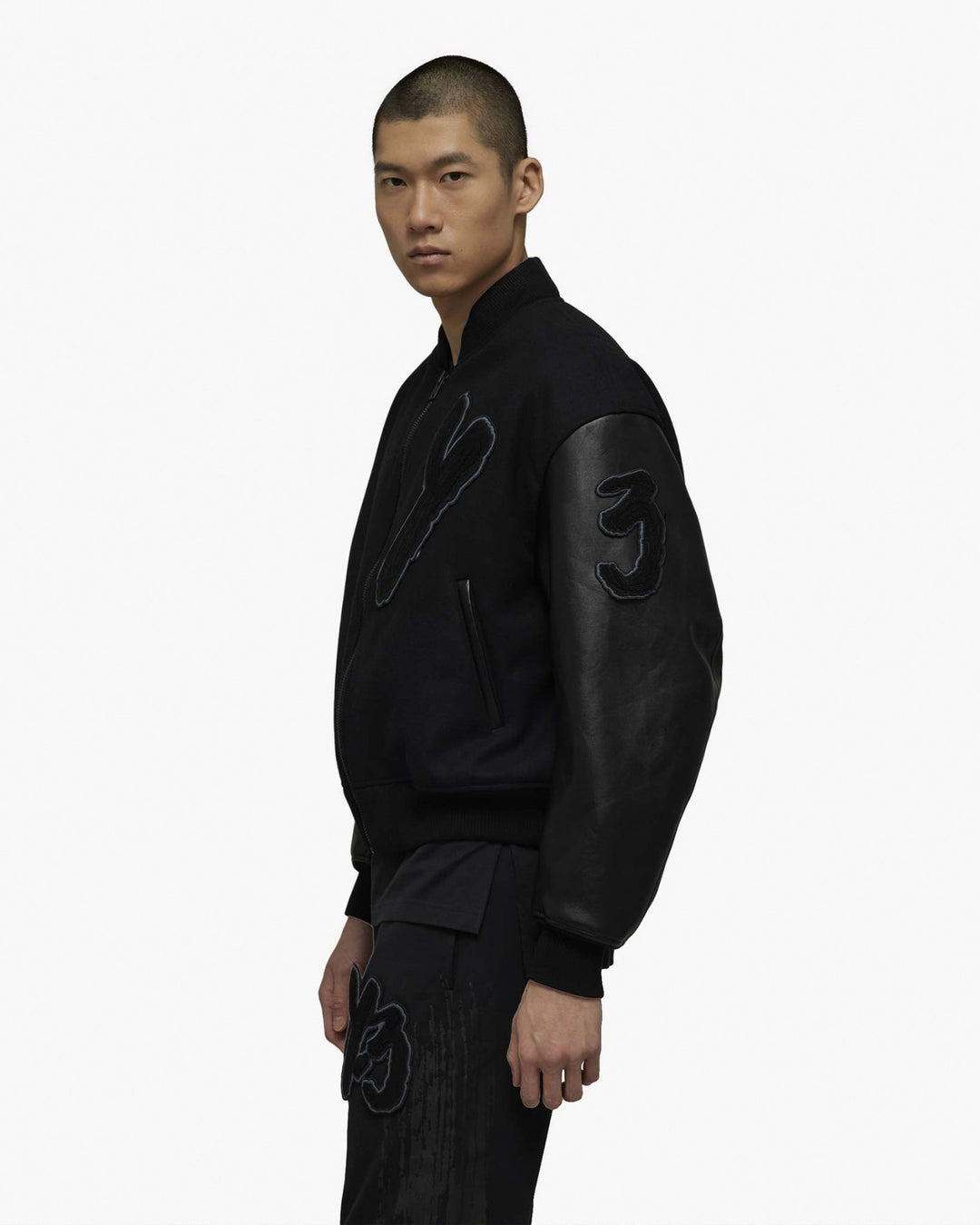 Y-3 UNISEX LETTERMAN JACKET BLACK - ג׳קט קולג׳ Y-3 לטרמן שחור יוניסקס - תמונה 5