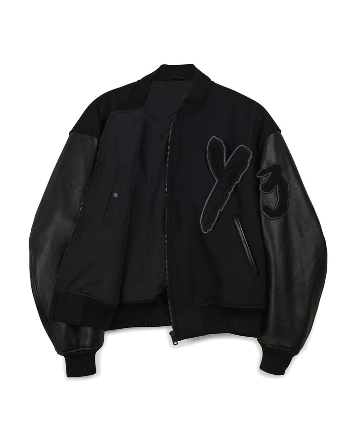 Y-3 UNISEX LETTERMAN JACKET BLACK - ג׳קט קולג׳ Y-3 לטרמן שחור יוניסקס - תמונה 1